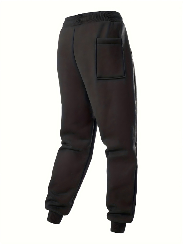 Férfiaknak laza szabású sportnadrág, középmagas derékkal és húzózsinóros zárással | fleece bélés; poliészter anyag (Laza szabás; Középmagas derék; Húzózsinóros zárás; fleece bélés; Téli mindennapi viselet)