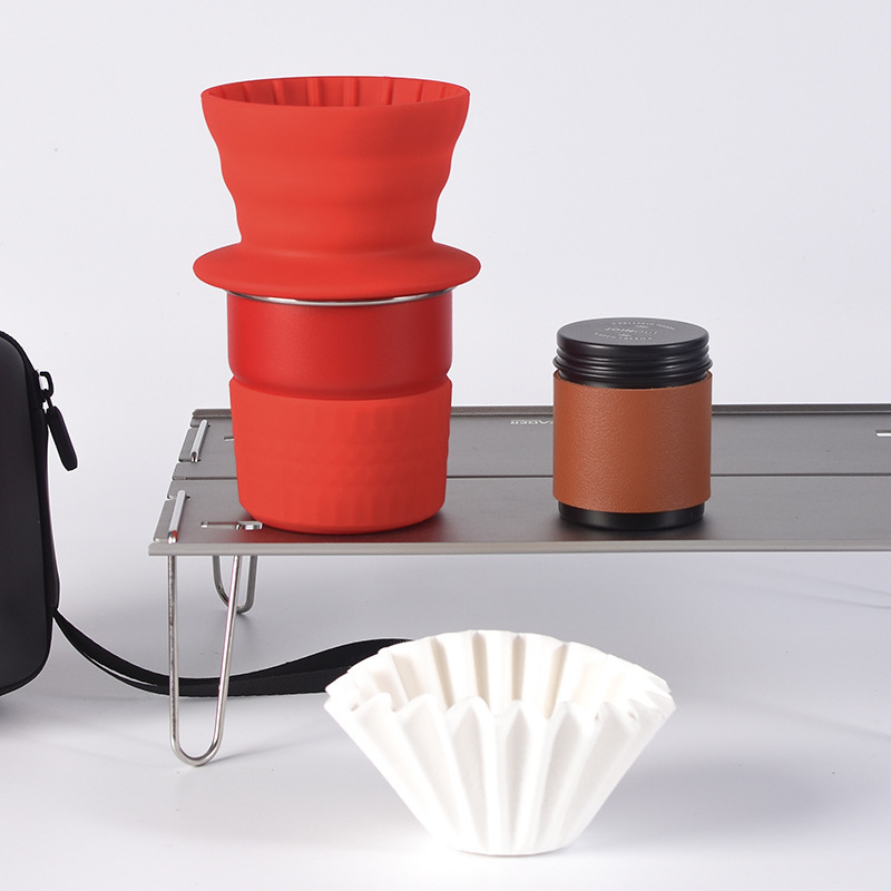 Set cafea pentru infuzie manuală pentru exterior, cu filtru de silicon, kit portabil pentru camping în mașină, calitate premium, personalizare disponibilă