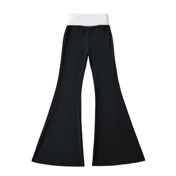 Йога панталони с висока талия, памук-спандекс смес, микро модел, дизайн с цветово съчетаване, летен сезон 2024