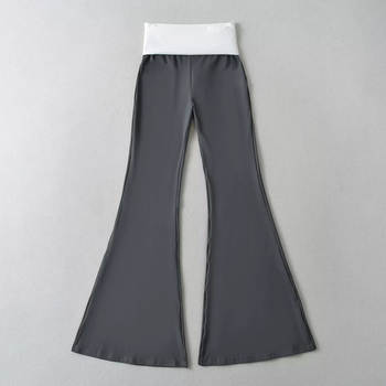 Йога панталони с висока талия, памук-спандекс смес, микро модел, дизайн с цветово съчетаване, летен сезон 2024