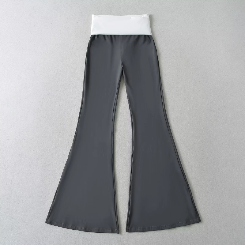 Ženske hlače za jogu s visokim strukom, pamuk-spandeks tkanina, mikro kroj, dizajn u skladu boja, ljeto 2024