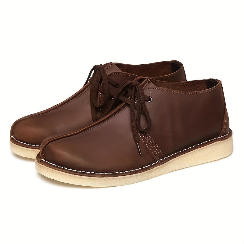 Férfi kültéri casual cipő vastag magasságot növelő talppal, fűzős, felsőrész Top Layer Cowhide, talp Smoke Rubber, kerek orr