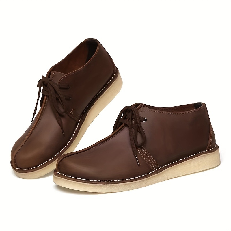 Férfi kültéri casual cipő vastag magasságot növelő talppal, fűzős, felsőrész Top Layer Cowhide, talp Smoke Rubber, kerek orr