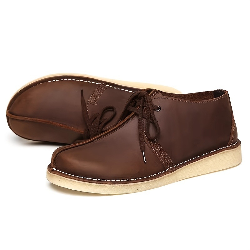 Férfi kültéri casual cipő vastag magasságot növelő talppal, fűzős, felsőrész Top Layer Cowhide, talp Smoke Rubber, kerek orr