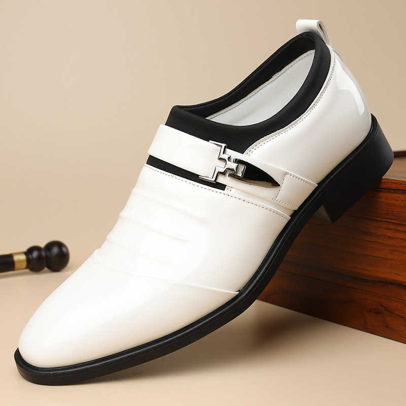 Férfi bőr slip-on cipő hegyes orral, mikroszálas felsőrész, gumitalp, kopásálló, üzleti stílus