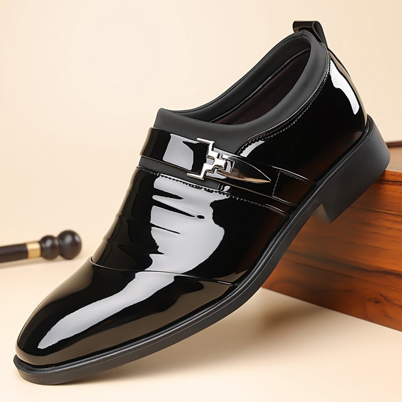 Férfi bőr slip-on cipő hegyes orral, mikroszálas felsőrész, gumitalp, kopásálló, üzleti stílus