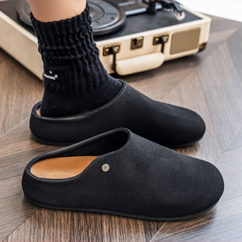 Férfi suede mokaszín-müla vulkanizált gumi talppal, casual slip-on