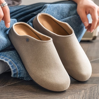 Férfi suede mokaszín-müla vulkanizált gumi talppal, casual slip-on