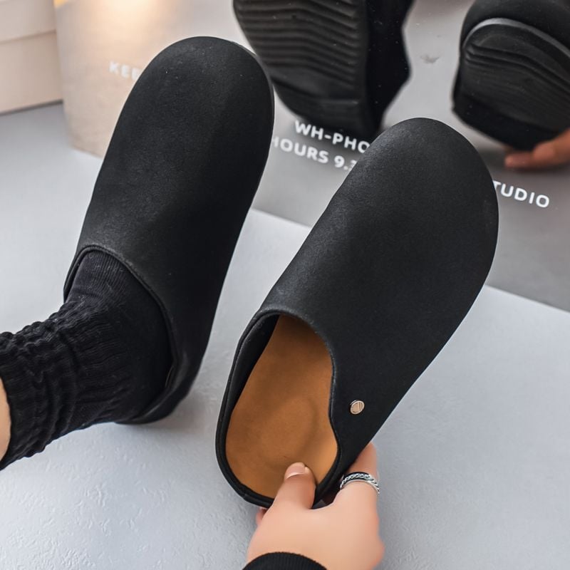 Férfi suede mokaszín-müla vulkanizált gumi talppal, casual slip-on