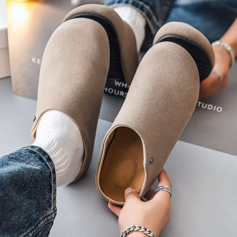 Férfi suede mokaszín-müla vulkanizált gumi talppal, casual slip-on