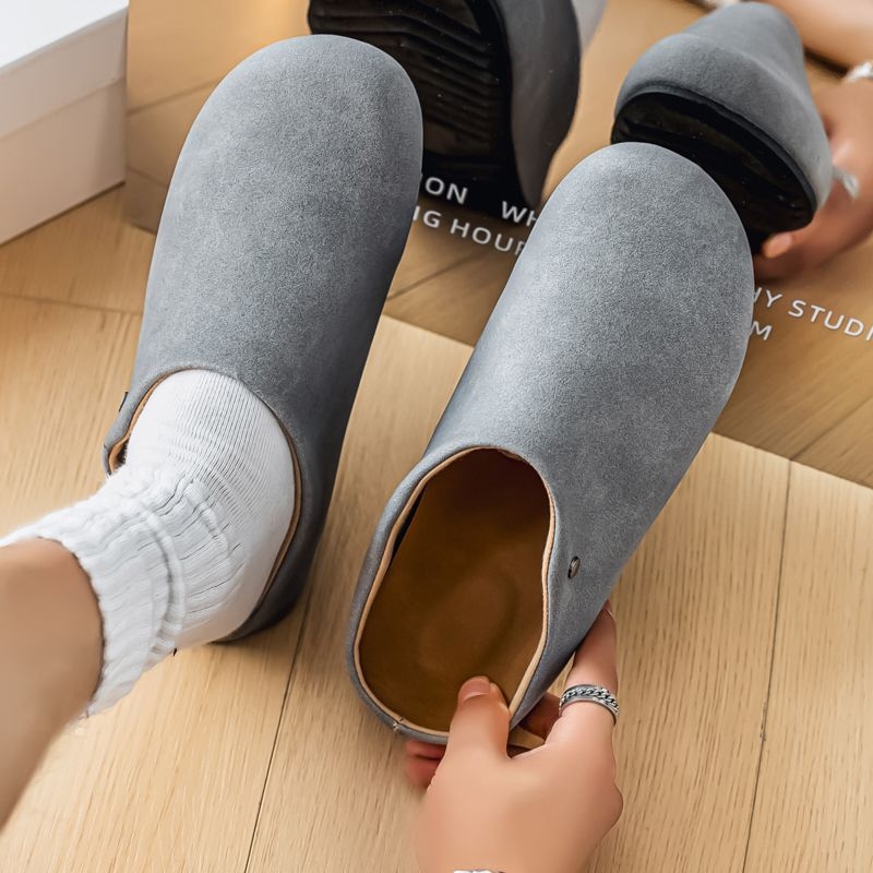 Férfi suede mokaszín-müla vulkanizált gumi talppal, casual slip-on