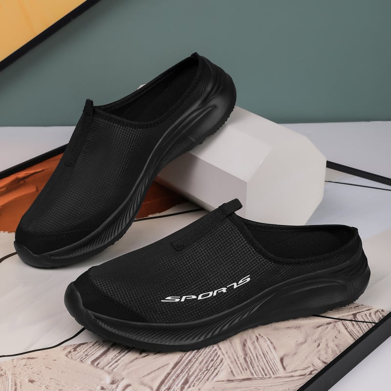 Uniszex kényelmes papucs hálós felsőrésszel, egyszínű dizájn, kerek orr, EVA talp, sík sarok