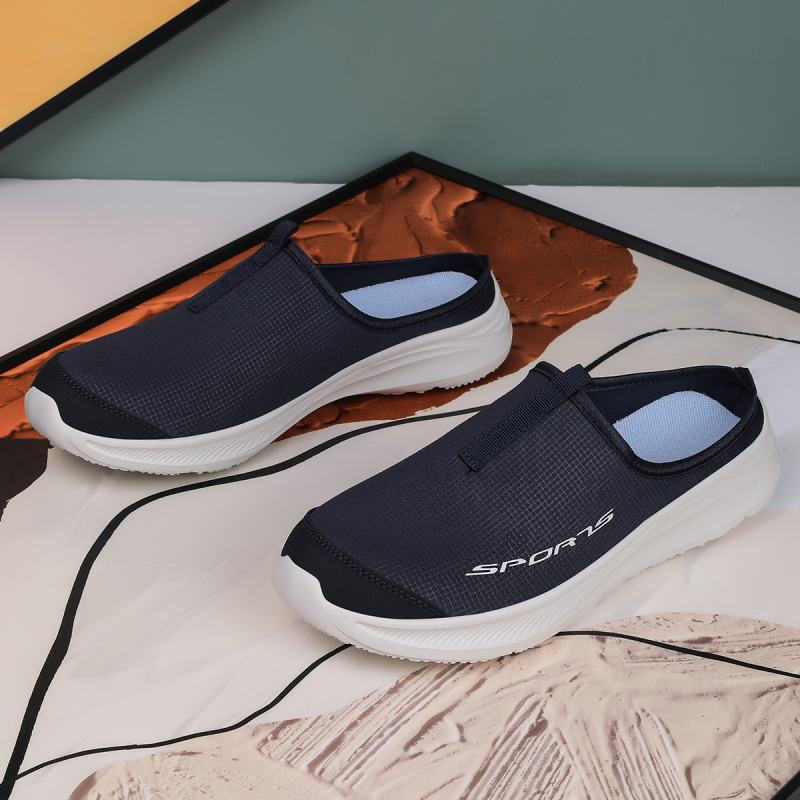 Uniszex kényelmes papucs hálós felsőrésszel, egyszínű dizájn, kerek orr, EVA talp, sík sarok