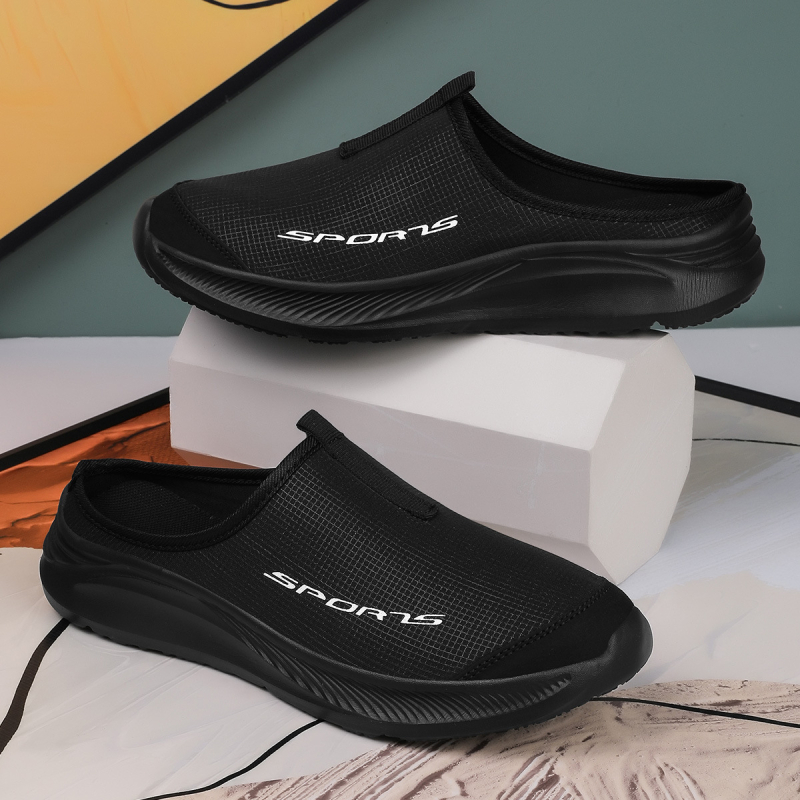 Uniszex kényelmes papucs hálós felsőrésszel, egyszínű dizájn, kerek orr, EVA talp, sík sarok