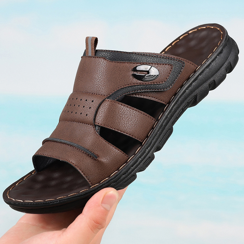 Férfi cross-border szandálok – PU talp, felső rész szuper rostból, légáteresztő, csúszásmentes, nyílt orrú strandcipő 2025 nyár