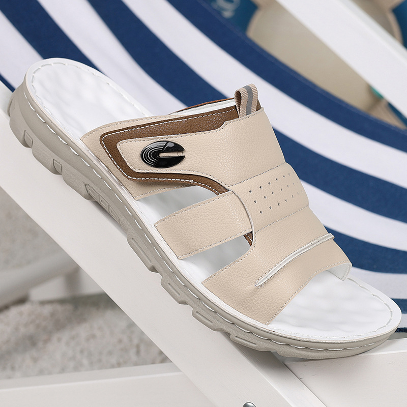 Férfi cross-border szandálok – PU talp, felső rész szuper rostból, légáteresztő, csúszásmentes, nyílt orrú strandcipő 2025 nyár