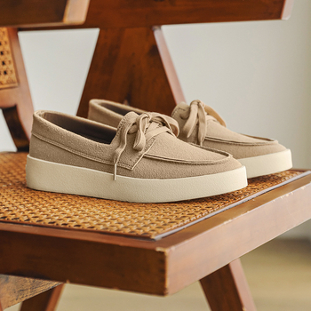 Ανδρικά καθημερινά slip-on loafers, χωρίς κορδόνια, σουέντ επάνω, παχιά σόλα από καουτσούκ, PU εσωτερική σόλα, φινίρισμα αρχαιωμένου δέρματος