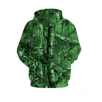 Jachetă cu glugă, poliester respirabil, imprimeu cu ramuri de copac pe întreaga suprafață, mâneci lungi