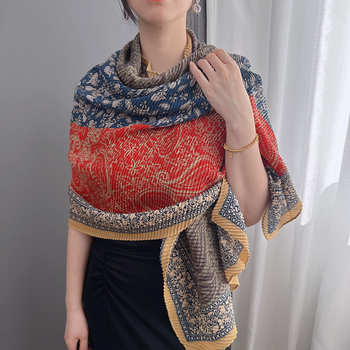 Plisētais Paisley šalle sievietēm, elegants un maigā, kokvilnas warp-knit šalle, termiskā aizsardzība un UV aizsardzība, pavasaris-rudens