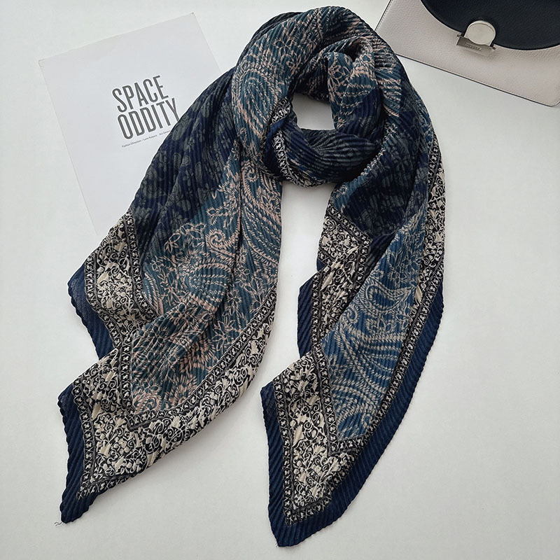 Plisētais Paisley šalle sievietēm, elegants un maigā, kokvilnas warp-knit šalle, termiskā aizsardzība un UV aizsardzība, pavasaris-rudens