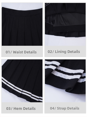 Плисирана пола с висока талия, къса пола, еластична талия, колежански стил, полиестер