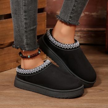 Γυναικείες χιονικές μπότες με παχιά σόλα, σουέντ επάνω μέρος, καουτσούκ εξωτερική σόλα, στρογγυλή μύτη, επένδυση από συνθετικό γούνινο ύφασμα