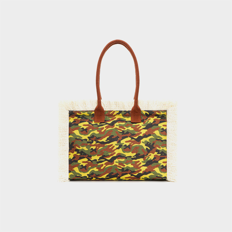 Sieviešu canvas tote soma ar kamuflāžas rakstu, mīksta, piemērota brīvā laika ceļojumiem, preces kods B-b 030024, Ziemas 2023 izlaidums