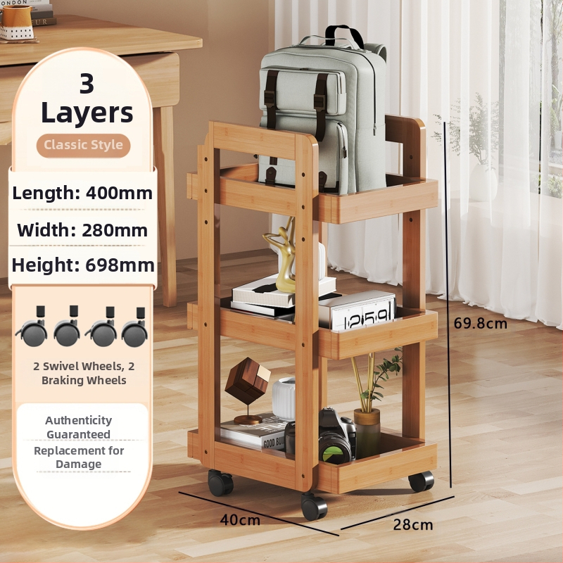 Hordozható 3-rétegű teáskocsi tealevél-tárolóval, padlóra álló, utazáshoz