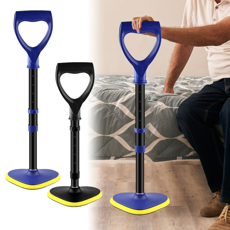 Reguliuojamo aukščio stovėjimo pagalbinė priemonė su kelių lygių rankena senyviems žmonėms ir nėščioms moterims