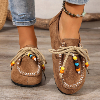 Sieviešu ērtas kurpes etniskā stilā, ar apaļu purnu, augšdaļa no audekla, slip-on