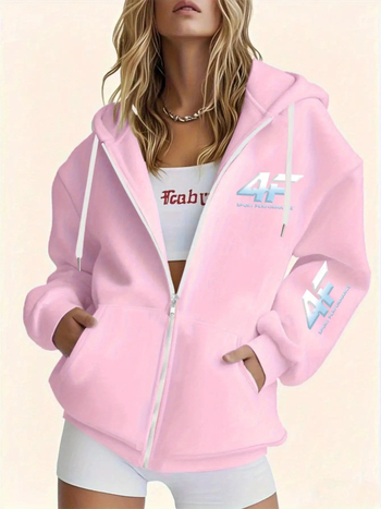 Sievietes viegla kapucēta jaka ar rāvējslēdzēju, džakarda poliesters, brīvs piegriezums, parastā garums, garas piedurknes