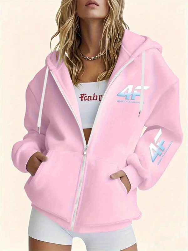 Sievietes viegla kapucēta jaka ar rāvējslēdzēju, džakarda poliesters, brīvs piegriezums, parastā garums, garas piedurknes