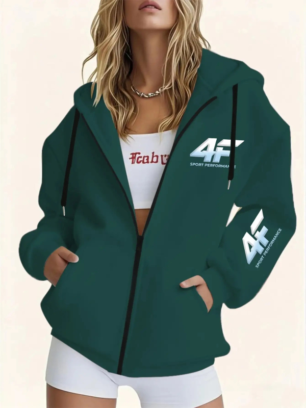 Sievietes viegla kapucēta jaka ar rāvējslēdzēju, džakarda poliesters, brīvs piegriezums, parastā garums, garas piedurknes