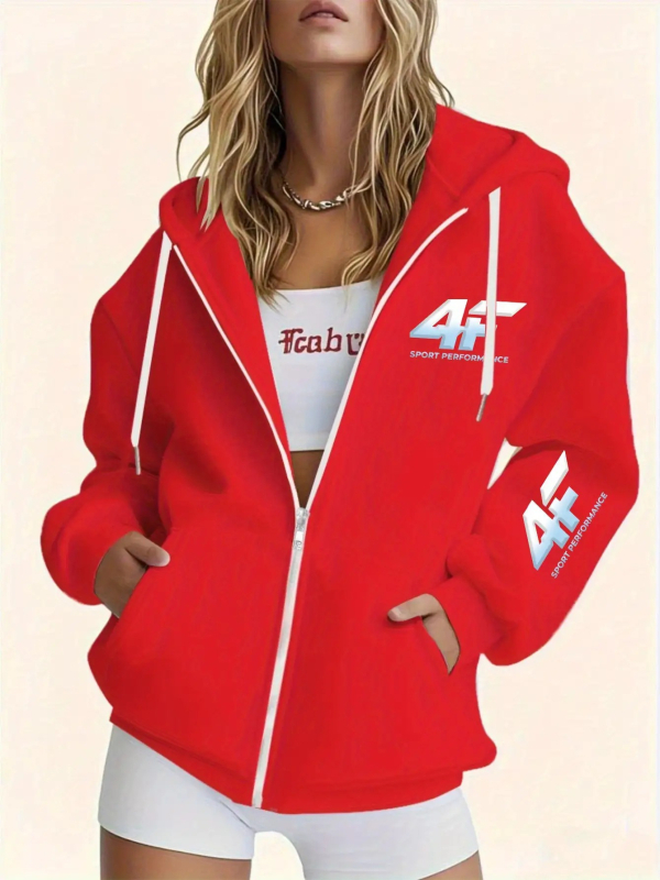 Sievietes viegla kapucēta jaka ar rāvējslēdzēju, džakarda poliesters, brīvs piegriezums, parastā garums, garas piedurknes