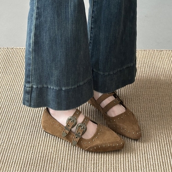 Cipele Mary Jane za žene s Velcro zatvaračem, PU gornji dio, gumena potplat, niski peta, korejski stil