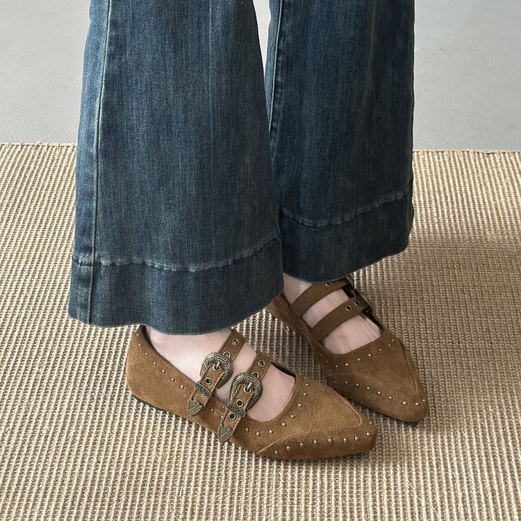 Cipele Mary Jane za žene s Velcro zatvaračem, PU gornji dio, gumena potplat, niski peta, korejski stil