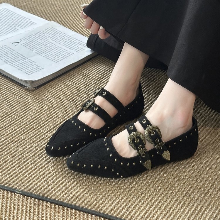 Cipele Mary Jane za žene s Velcro zatvaračem, PU gornji dio, gumena potplat, niski peta, korejski stil