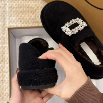 Γυναικείοι loafers με 7 εκ. αύξηση ύψους, χοντρή σόλα, τετράγωνο κούμπωμα με στρας, γούνινη επένδυση, slip-on, για άνοιξη