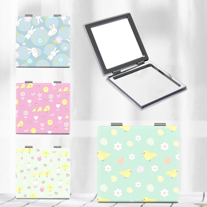 Salokāms grims spogulis ar dzīvnieku ziedu dizainu, pārnēsājams, PU ādas rāmis + nerūsējošais tērauds + PC + stikls