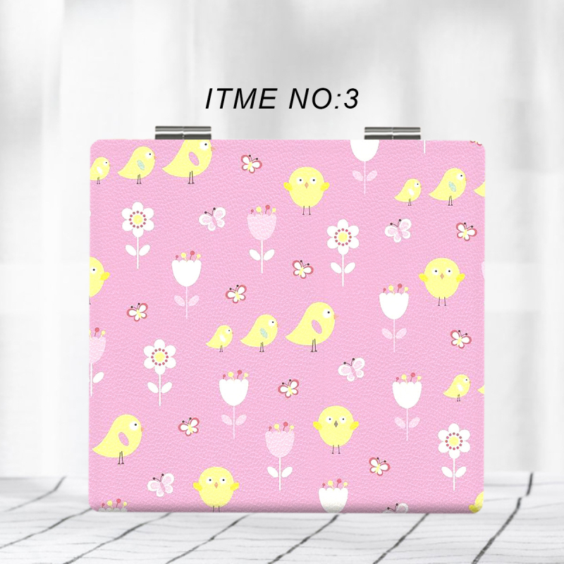 Salokāms grims spogulis ar dzīvnieku ziedu dizainu, pārnēsājams, PU ādas rāmis + nerūsējošais tērauds + PC + stikls