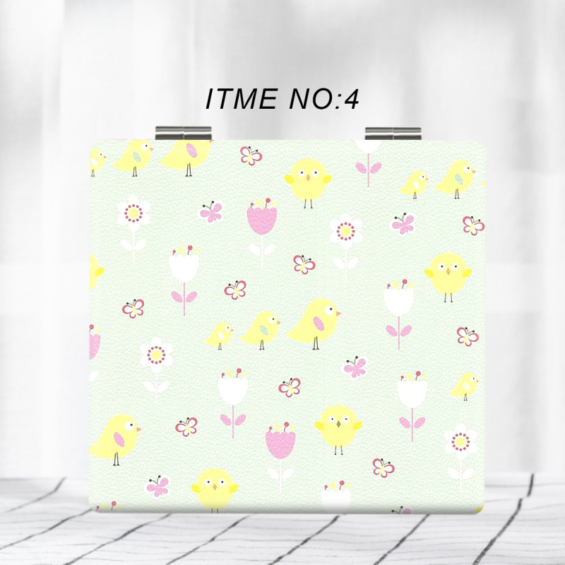 Salokāms grims spogulis ar dzīvnieku ziedu dizainu, pārnēsājams, PU ādas rāmis + nerūsējošais tērauds + PC + stikls