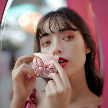 Сгъваемо козметично огледало с мотив Beautiful Butterfly, PU кожена рамка, корпус от неръждаема стомана, PC стъклена леща, печат на лого, възможност за персонализиране