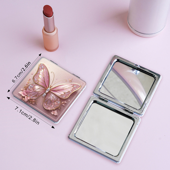 Сгъваемо козметично огледало с мотив Beautiful Butterfly, PU кожена рамка, корпус от неръждаема стомана, PC стъклена леща, печат на лого, възможност за персонализиране