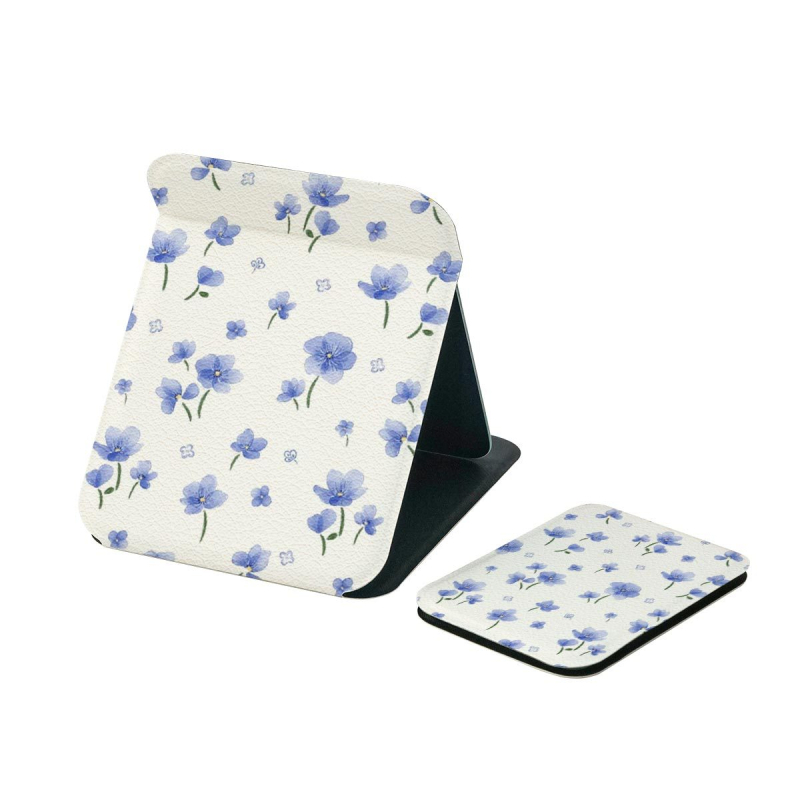 Oglindă de machiaj pliabilă, oglindă de birou cu două fețe, cu logo imprimat, ramă PU/PS/PVC