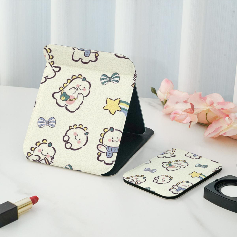 Oglindă de machiaj pliabilă, oglindă de birou cu două fețe, cu logo imprimat, ramă PU/PS/PVC