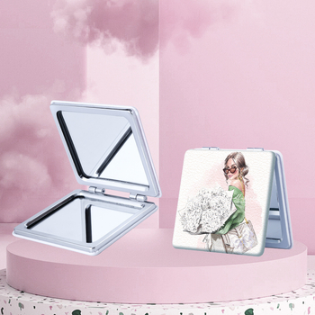 Сгъваемо огледало за грим, компактно преносимо, PU кожена рамка, PC стъкло, печат на лого, възможност за персонализиране