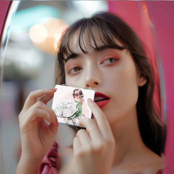 Сгъваемо огледало за грим, компактно преносимо, PU кожена рамка, PC стъкло, печат на лого, възможност за персонализиране