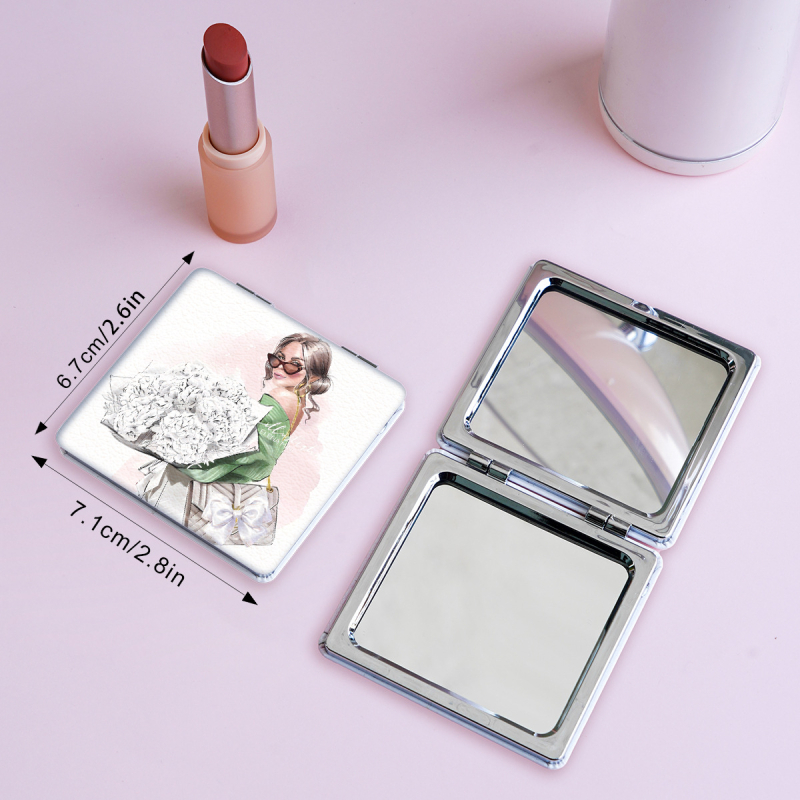 Saliekams kosmētikas spogulis, pārnēsājams kompakts dizains, PU ādas rāmis, PC stikla spogulis, logotipa drukāšana pieejama