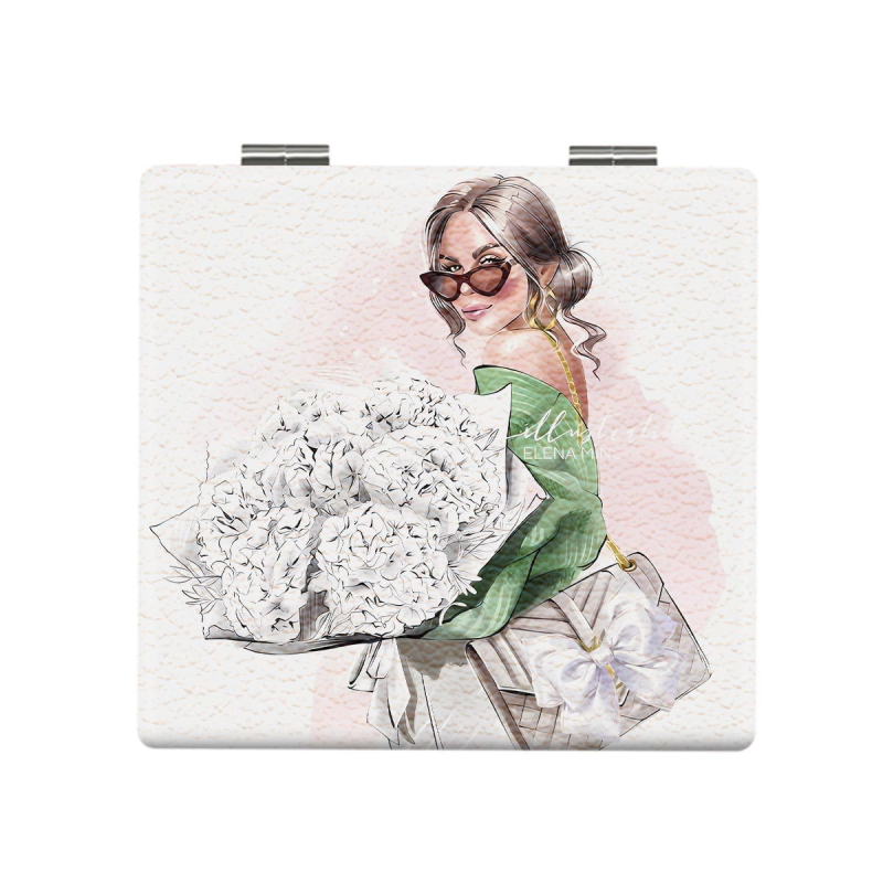 Saliekams kosmētikas spogulis, pārnēsājams kompakts dizains, PU ādas rāmis, PC stikla spogulis, logotipa drukāšana pieejama