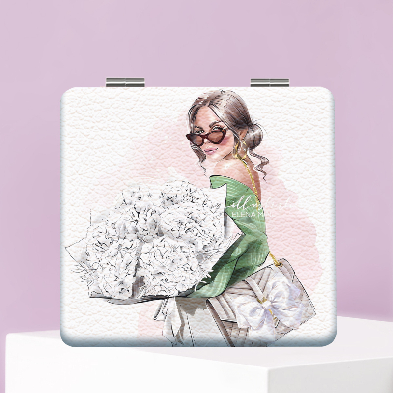 Saliekams kosmētikas spogulis, pārnēsājams kompakts dizains, PU ādas rāmis, PC stikla spogulis, logotipa drukāšana pieejama